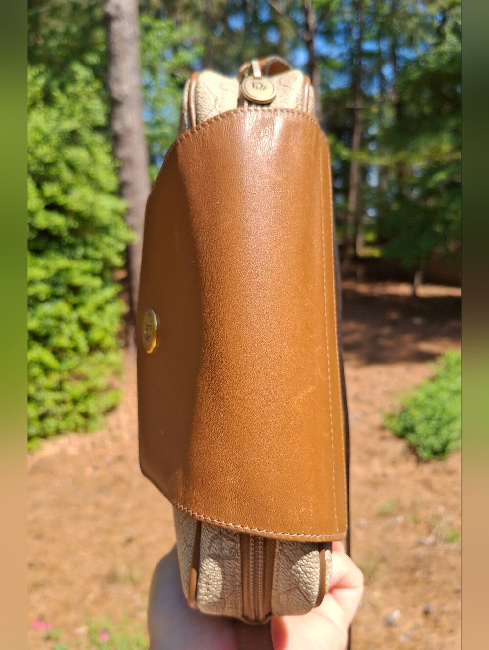Vintage 80s Christian Dior Cream Coated Canvas & Brown Leather Crossbody Bag COA - Picture 10 of 16